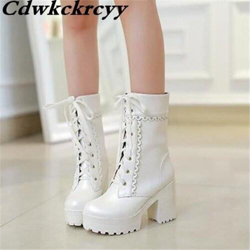 Promotion winter New pattern Sweet woman Short boots Lolita Boots Coarse heel Waterproof High-heeled Martin boots size 34-42