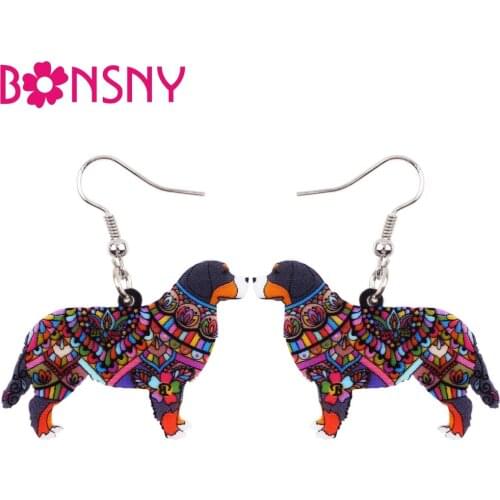 Bonsny Acrylic Bernese Mountain Dog Earrings Dangle Drop Big Long Fashion Animal Jewelry For Girls Women Ladies Teen Accessories