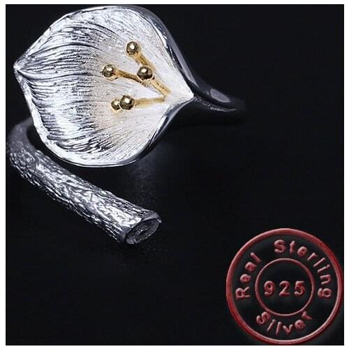 Amxiu New Arrival 100% 925 Sterling Silver Ring Two Tones Flower Open Rings For Women Girls Wedding Accessories Fashion Jewelry