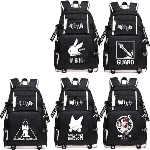 Arknights Game USB Port Backpack Bags Zipper Laptop School Travel Book Bags Students Casual Laptop Girls Boys Rucksack Gift