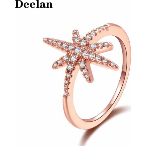 DEELAN charm rings for women Fashion Rose Gold Crystal Hexagon Jewelry Girl zircon engagement ring wedding jewellery accessories