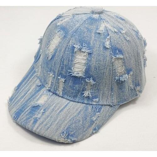Kids Denim Distressed Hats Ripped Washed Baseball Cap for Children Size 54CM