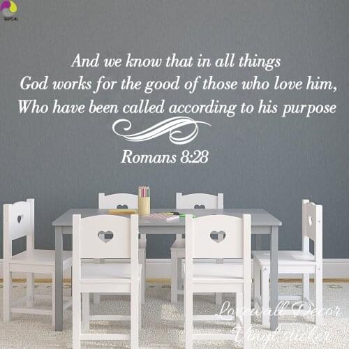 God Works Religion Bible Verse Quote Wall Sticker Living Room Romans 8:28 Inspiration Wall Decal Bedroom Vinyl Decor