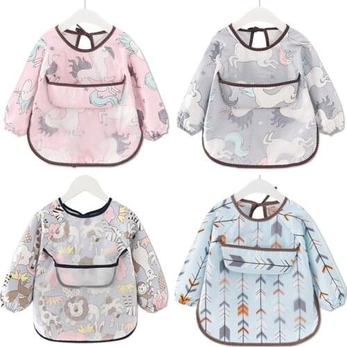 Fashion Cotton Baby Bibs Waterproof Kid Eating Clothing Childrens Long Sleeves Feeding Smock Bib Baby Apron Bandana Bebes Bibs
