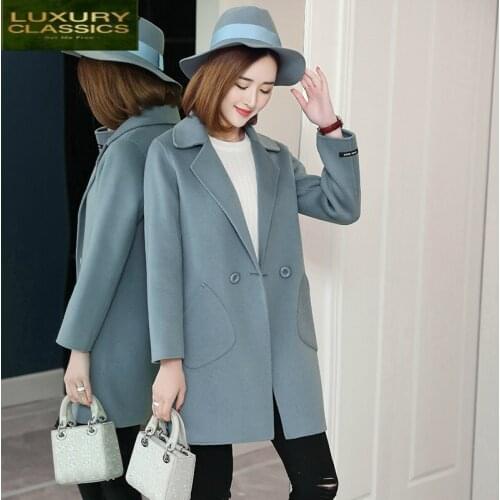 Spring Plus Size Autumn 100% Wool Jacket Women Sided Woolen Coat Female Long Overcoat Double Breasted Clothes LWL1403