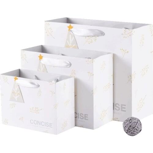 New born cloth shopping festival birthday wedding wholesale white flower custom christmas logo print gift paper bag with handle