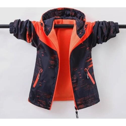 Autumn 4-14Y Boys Coat 2021 Children Hooded Thicken Fleece Double Faced Windproof Waterproof Windbreaker Jacket For Kids Clothes