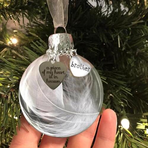 Feather Ball - A Piece Of My Heart Is In Heave Memorial Ornament Christmas Hanging Decorations Feather Ball Pendants Xmas Tree P