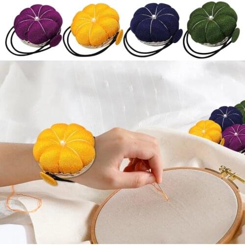 Pumpkin Pin Cushion Needles Holder Insert Bags Sewing Cushion Sewing Wrist Pin Cushions Wearable Pincushions for DIY Handcraft