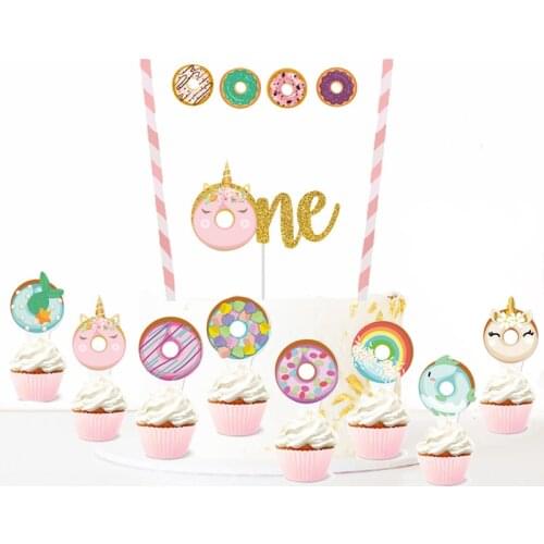 Donut Grow UP Cake Decor Unicorn Cake Toppers Banner Spiral Hanging Baby Shower Wedding Birthday Mermaid Party Decorations