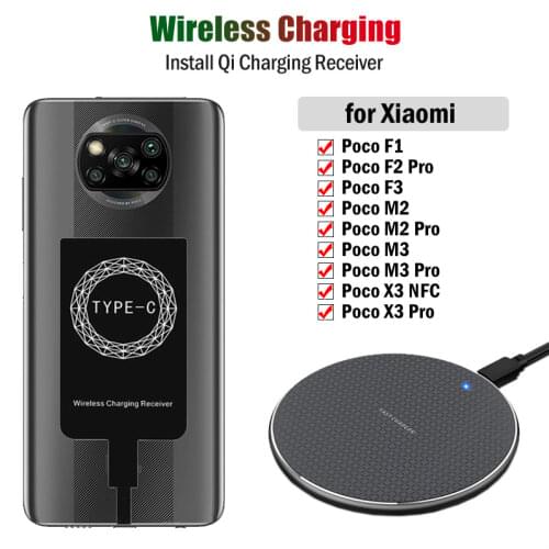 Qi Wireless Charging Receiver for Xiaomi POCO X2 X3 NFC M2 M3 F1 F2 Pro Phone Wireless Charger Pad USB Type-C Charging Adapter