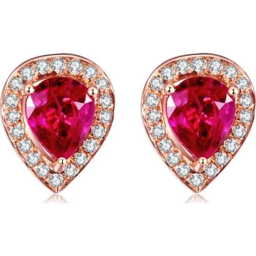 Stud Ruby Earrings For Women Red Crystal Gemstones Elegant Middle East Royal 14k Rose Gold Fine Vintage Jewelry Gifts Girl Party