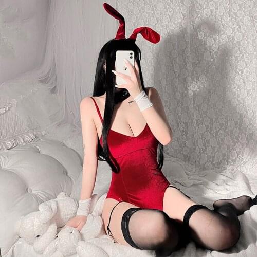Sexy Lingerie Bunny Girl Cosplay Costume Bodysuit Erotic Outfit with Chest Pad Garter Belt Open File Uniform Temptation Suit