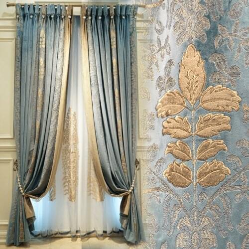 Light luxury high grade American curtain custom European living room jacquard shade curtain balcony bedroom floor curtain cloth