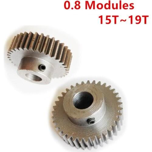 Carbon Steel 0.8 Modulus 15T-19T Tooth Hole 3/3.17/4/5/6/6.35/7/8mm for Rack and Pinion Slide Table Rail Fitting