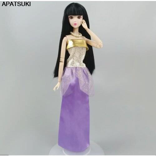 Gold Purple Dress For Barbie Doll Clothes Princess Evening Party Gown For Barbie Outfits 1/6 Dolls Accessories Kids & Baby Toys