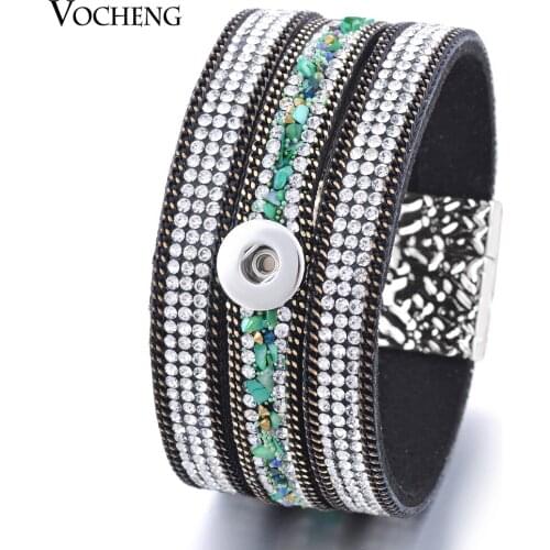Vocheng 2 Styles Fabric Ginger Snap Button Magnet Clasp Bracelet Inlaid Crystal Fit Small 12mm NN-409