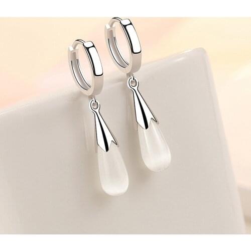 Romantic 925 Sterling Silver Opal Geometric Stud Earrings for Women Wedding Engagement Jewelry eh371