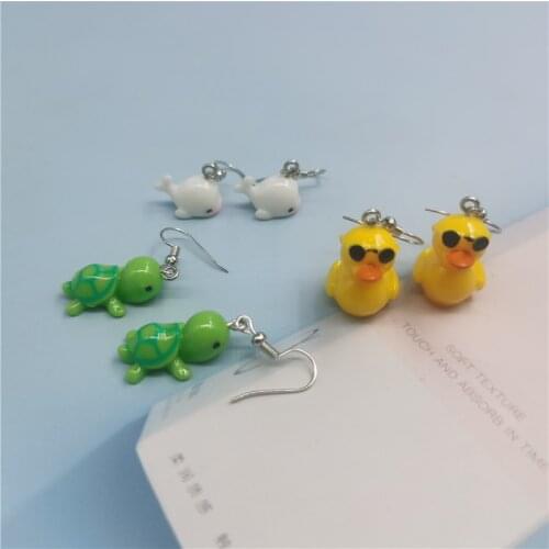 1Pair European Glasses Duck Turtle Dolphin Drop Earrings For Women Girl Cute Animals Earring Jewelry for Student Gift EC166