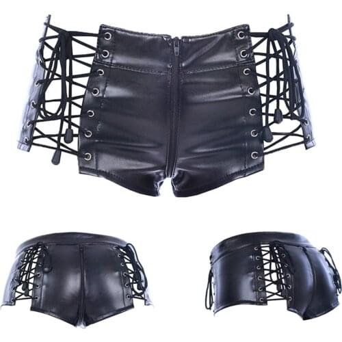 Women Sexy Zipper Crotch Bodysuit Leather PU Short Pant Fetish Adjustable Bondage Costumes For Nightclub Punk Stage