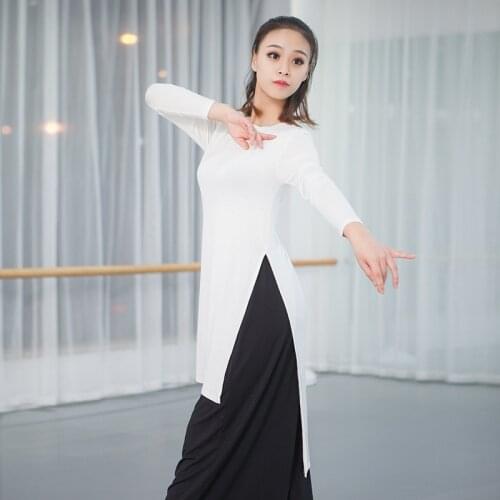 1/2 Piece Yoga Set Women Classical Dance Clothes Modal Long Sleeve Round Neck Shirt Loose Leggings Ninth Pants Modern Dance Wear