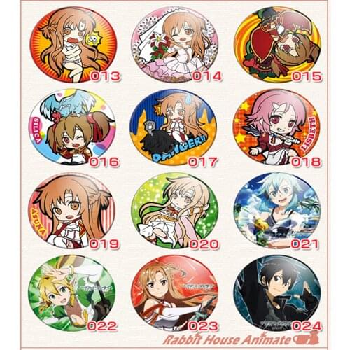 1pcs 58MM Anime Badge Sword Art Online II Yuuki Asuna Suguha Kazuto Keiko Shinozaki Rika SAO Pin Cosplay Cute BROOCH