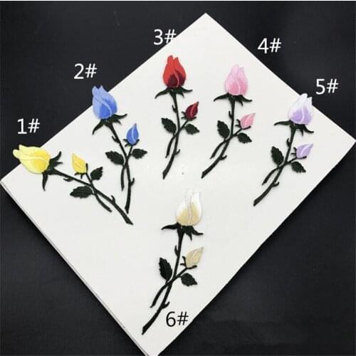 10PC Colorful 6Colors Rose embroidery stickers Iron on decorative accessories Hot fix patch coat repair patch 3.5X11cm BD0184