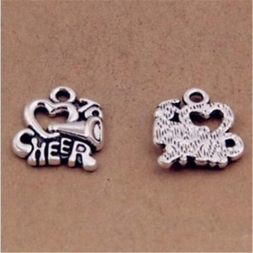 100Pcs/lot Antique Silver To Cheer Charms 17*15MM Heart Letter Charms for Jewelry Making