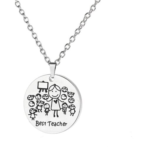 12PC/Lot Best Teacher Necklaces Gift Stainless Steel Pendant Chain Necklace For Thank You Teachers Jewelry Teachers Day Gifts