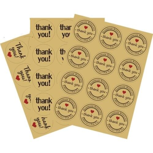 36pc Kraft Thank You Stickers Seal Labels Round Adhesive Sealing Label Stickers Paper for Diary Gifts Craft Handmade Stationery