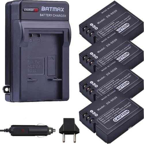4Pc DS-SD20 Batteries +Single Charger for AEE Magicam SD18 SD19 SD20 SD21 SD22 SD23 SD30 Rollei 3S Action Sports Cameras