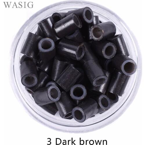3# Dark Brown 500 Pcs 4.5mm Lined Silicone Copper Tubes Microlinks Loop Rings Hair Beads for Human Hair Extensions Braids Tools