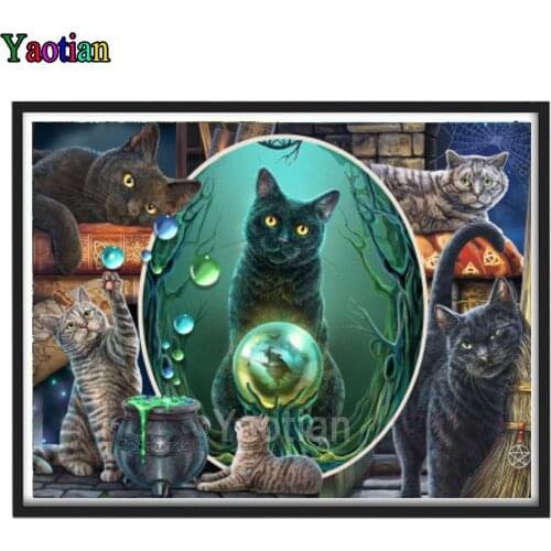 5D Diamond Painting Magic Black Cat Embroidery Cross Stitch Diamond Mosaic Full Drill Rhinestone Picture DIY Children Gift