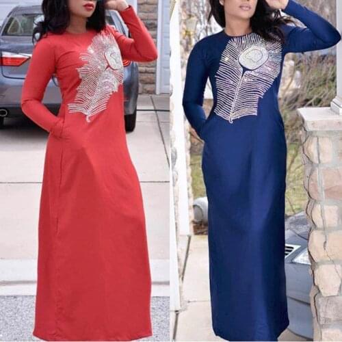 H&D 2020 african dresses for women embroidery pattern dashiki dress with shining stones traditional african womens clothes S3308