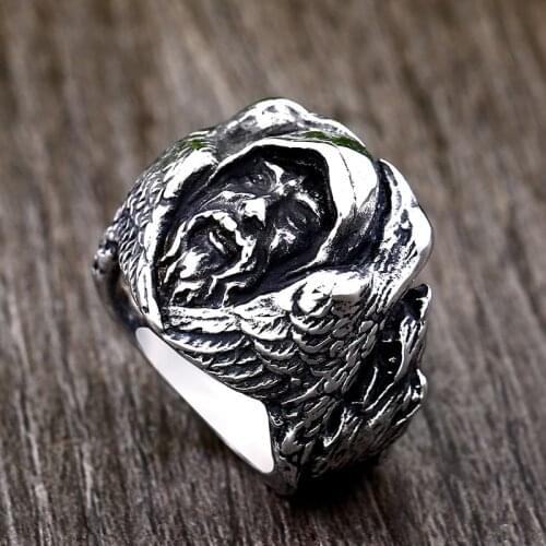 Beier Norse Mythology Odin Raven Silver Rings Mens Viking Wolf Stainless Steel Ring Scandinavian Amulet Jewelry LR393