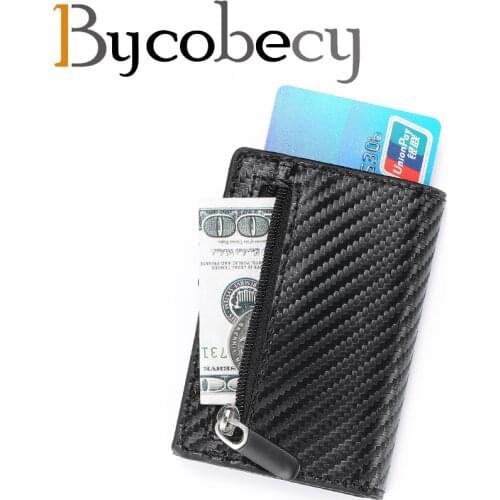 Bycobecy RFID Multifunction Cardholder Wallet for Men Leather Credit Card Holder Male Automatic Aluminum Alloy Hasp Man Business