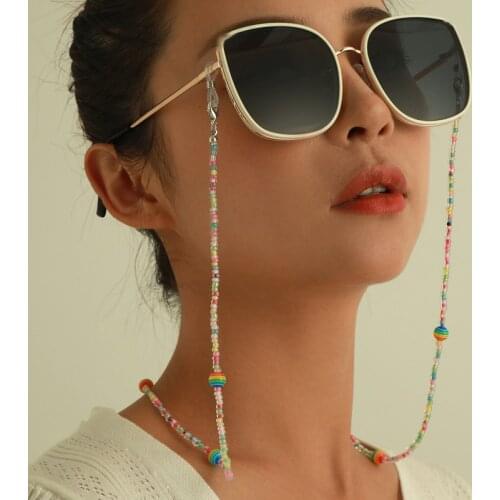 Bohemian Colored Face Mask Strap Earth Beaded Glasses Chains Women Lanyard Anti Slip Womens Neck Chain Acrylic Beads Sunglasses