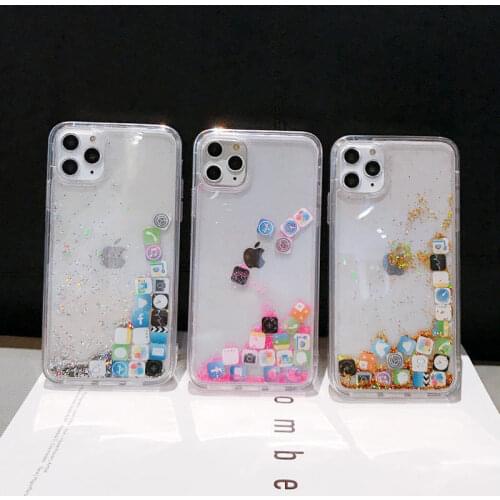 Dynamic Quicksand Phone Case For iPhone 11 Pro Max X XR XS MAX 8 7 6 6s Plus App Icon Glitter Silicone Hard Cover For iPhone 12