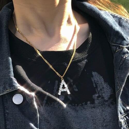 Zircon Initial Letters Necklace For Women Gold Silver Color Stainless Steel Pendant Necklaces 2021 Trend Chain Alphabet Jewelry