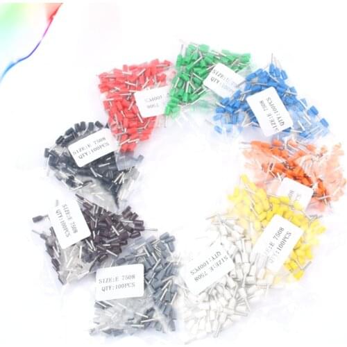 E7508 100PCS/Pack Tube insulating Insulated terminals 0.75MM2 Cable Wire Connector Insulating Crimp Terminal Connector AWG 20