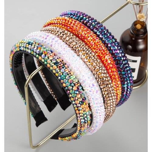 Hot Selling 2021 New Rhinestone Bling Headband Diamond Crystal Luxury Thin Padded Hairband for Women Hair Accessories