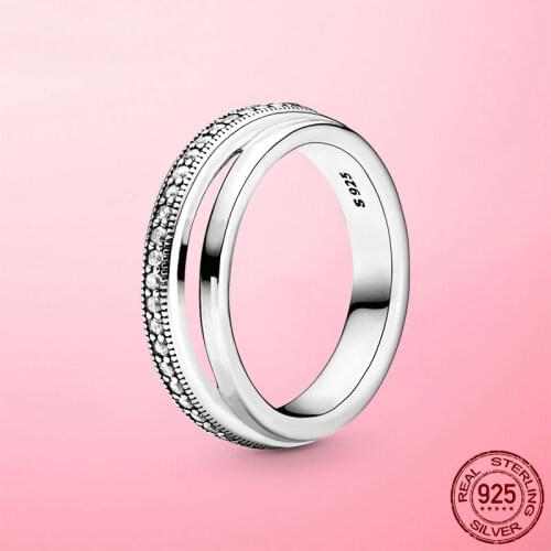 Lucky Finger Rings Real 925 Sterling Silver Triple Band Pave Ring Female Ring for Women Wedding Engagement Fine Jewelry Gift