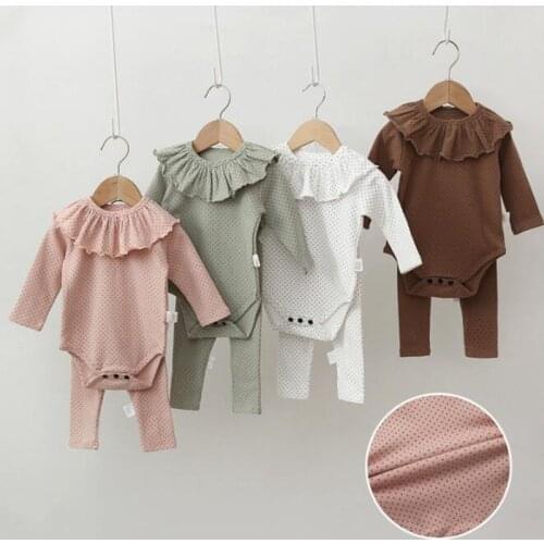 Spring Autumn Infant Baby Boys Girls Long Sleeve Wave Point Rompers + Pants + Hat Clothing Sets Kids Boy Girl Suit Clothes