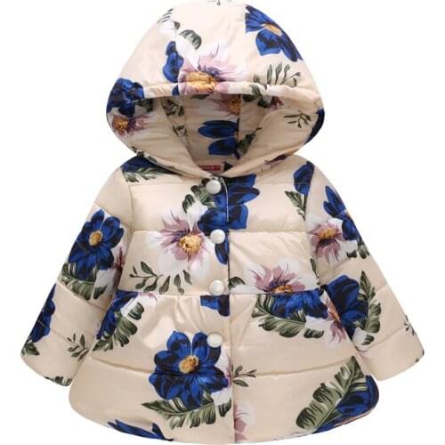 Jacket For Girls Autumn Winter Kids Fashion Coats Thick Warm Outerwear Boys Children Flower Print Hooded Coat Baby Clothes 1-4Y