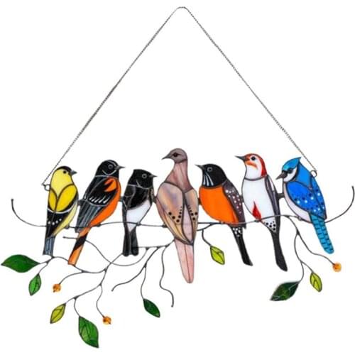 Mini Stained Bird Glass Window Hangings Acrylic Wall Hanging Birds Decor Room Accessories Scandinavian Decor Mothers Day Gifts