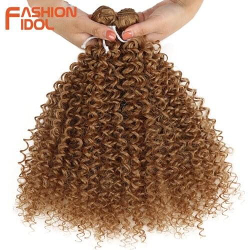 FASHION IDOL Afro Kinky Curly Hair Extensions Synthetic Hair 2Pcs/Lot 24 Inch Ombre 613# Brown Weft Weave Hair Bundles For Women