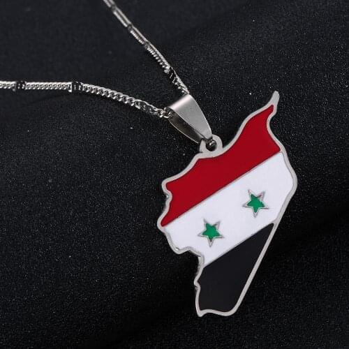 Stainless Steel Trendy Syria Map Flag Pendant Necklaces Syrians Map Jewelry