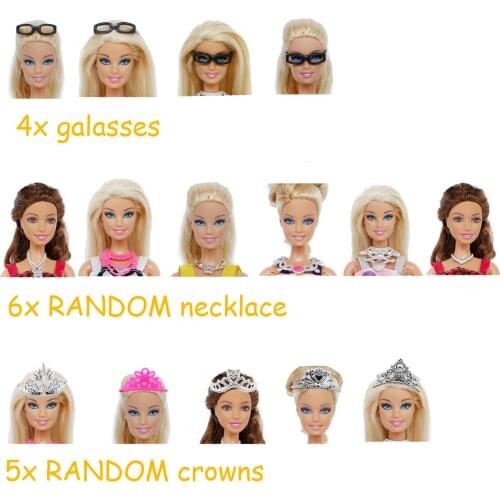 6 Pcs Fashion Plastic Chain Necklaces + 5 Pcs Princess Crowns Jewelry Doll 1:6 Accessories for Barbie Doll Dollhouse Kids Toy