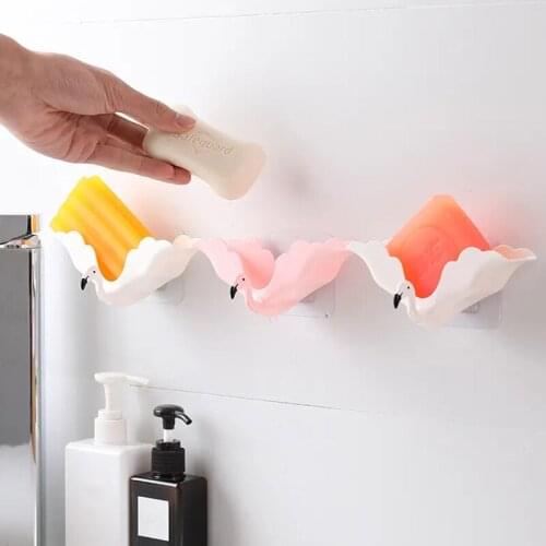 Flamingo Shape Soap Dish Box Bathroom Suction Cup Soap Holder Non-slip Drain Rack Soap Storage Case Toilet Accessorie Gadgets