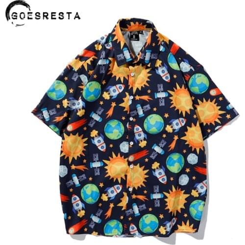2020 New Fashion Casual Shirts Men Summer Cartoon Pattern Loose Mens Short Sleeve Shirts Harajuku Streetwear Couple Clothing